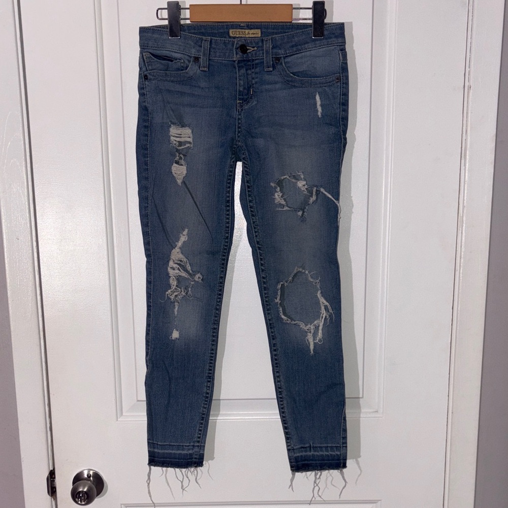 Guess Women's Ripped Skinny Jeans in Blue
